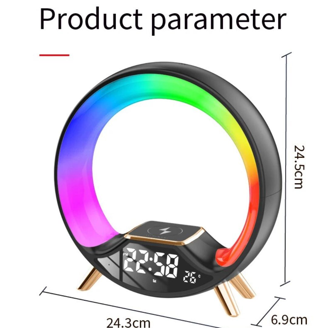 Lampe de Chevet ronde Réveil, Bluetooth, et Recharge Sans-Fil