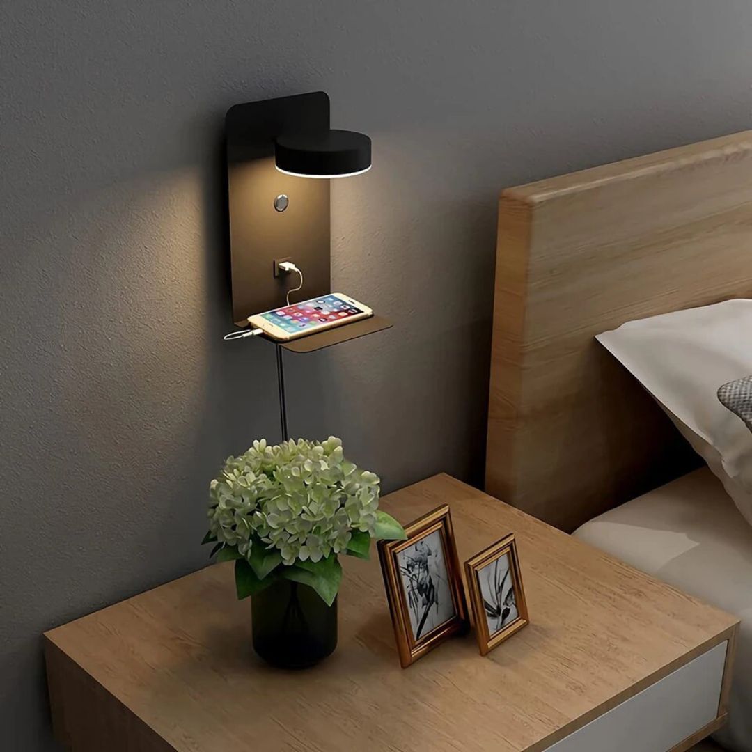 2 Lampe de Chevet Murale LED avec Port USB noire