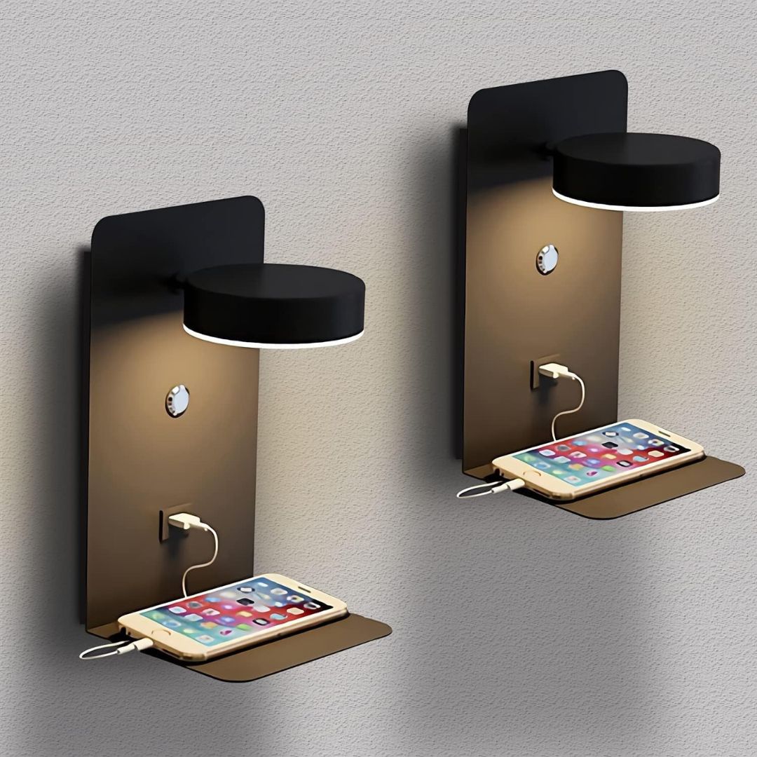 2 Lampe de Chevet Murale LED avec Port USB noire