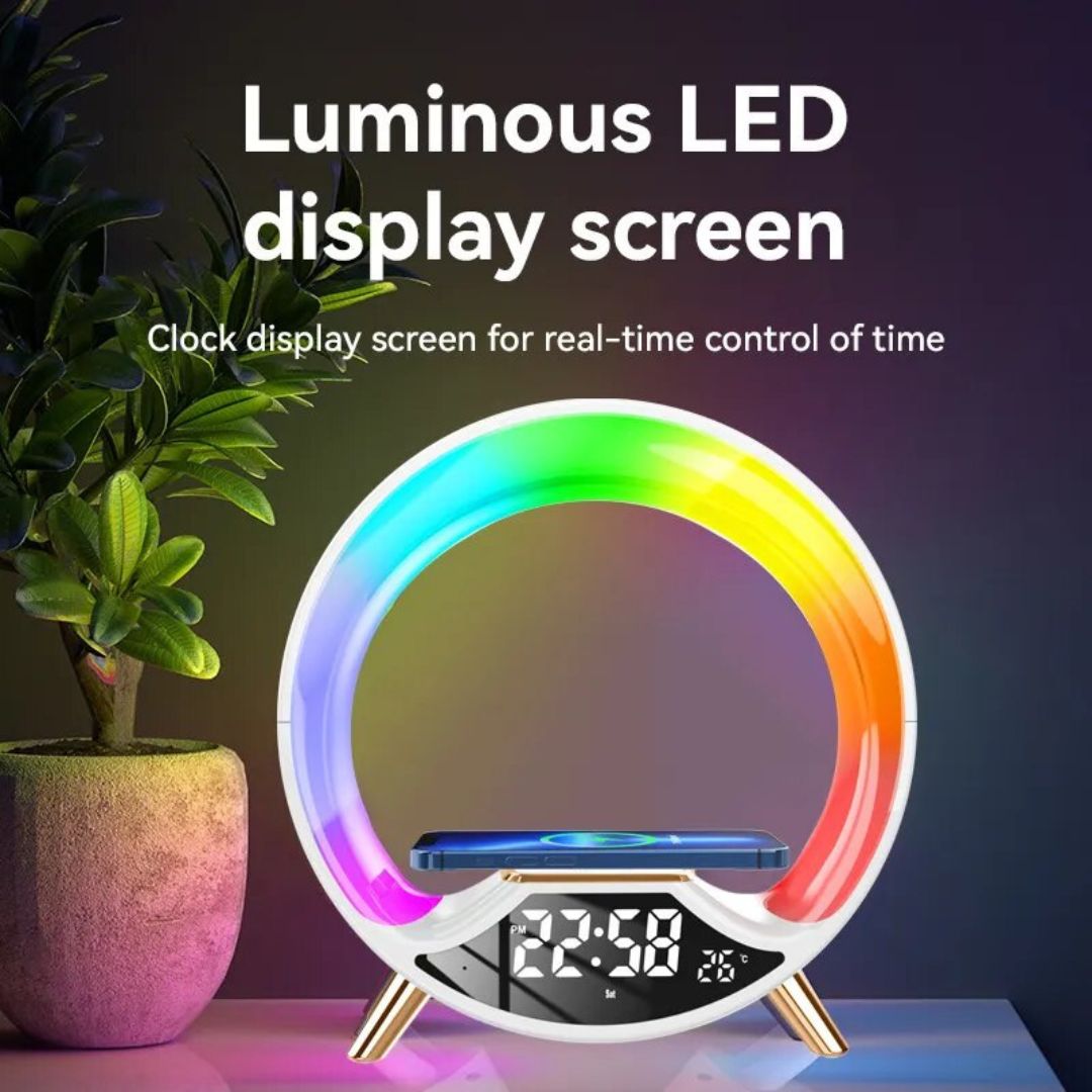 Lampe de Chevet ronde Réveil, Bluetooth, et Recharge Sans-Fil