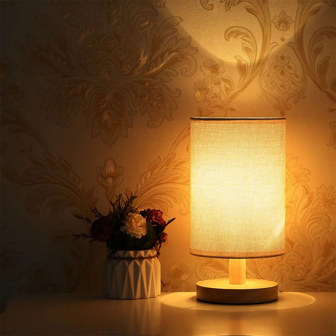 Lampe de Chevet Bois et Lin avec motif