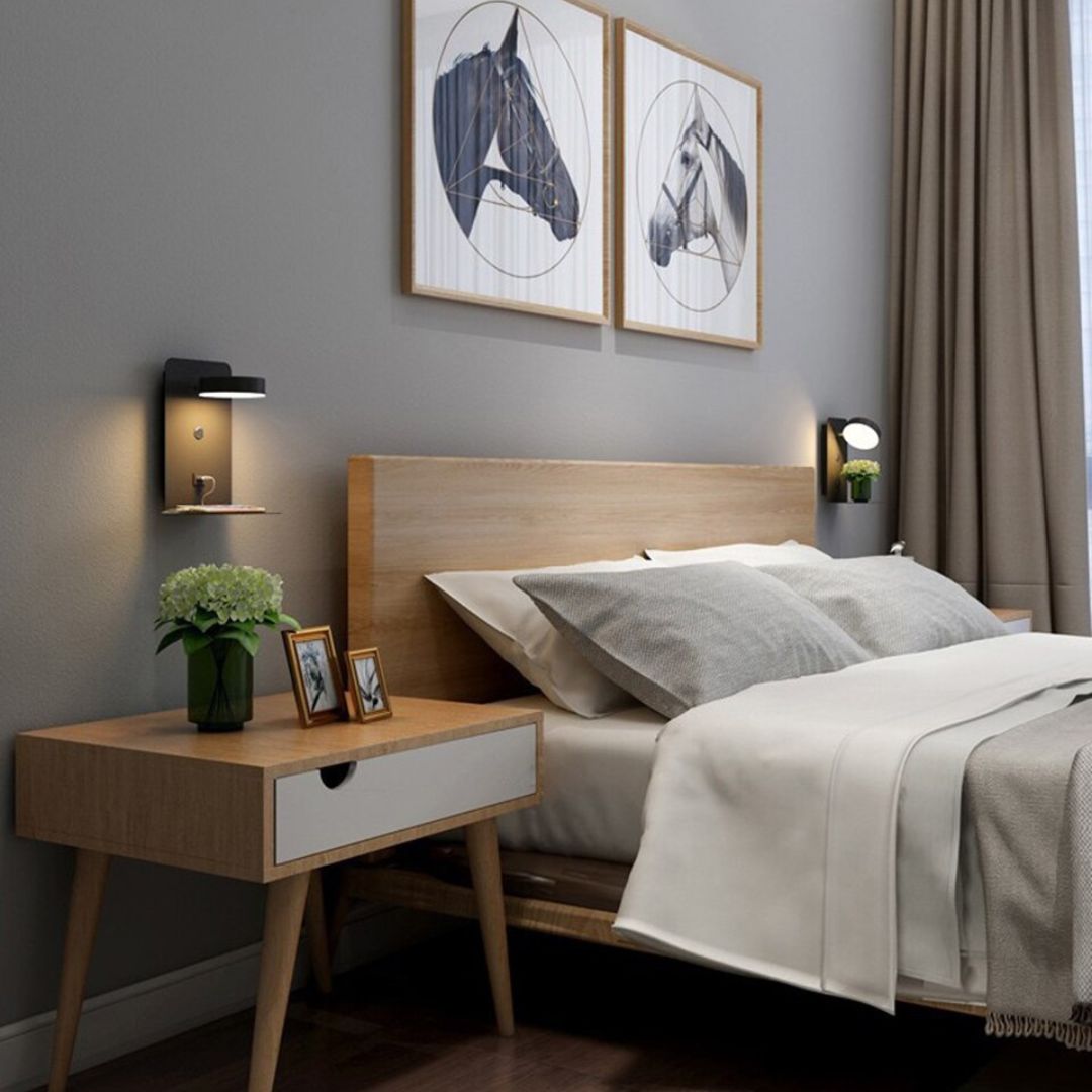 2 Lampe de Chevet Murale LED avec Port USB noire