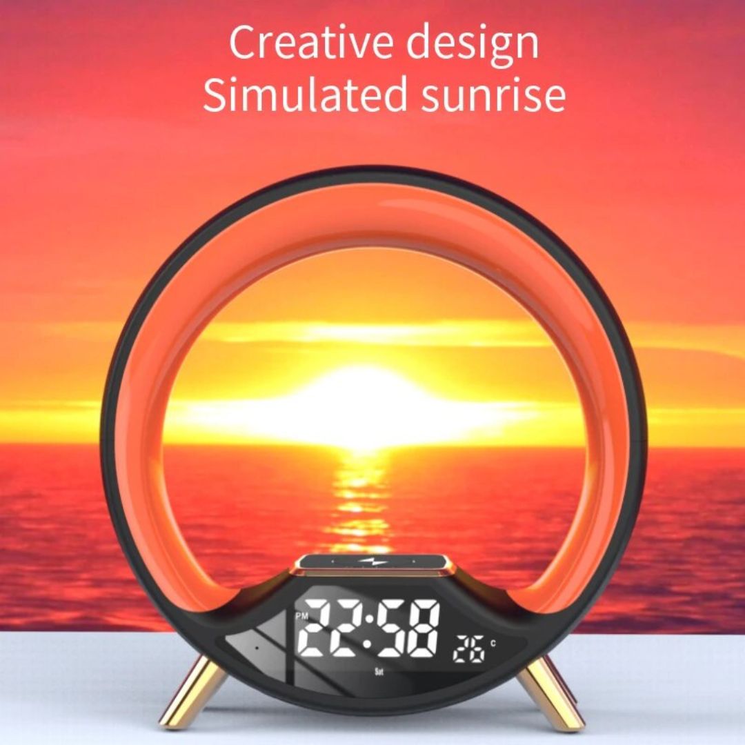 Lampe de Chevet ronde Réveil, Bluetooth, et Recharge Sans-Fil