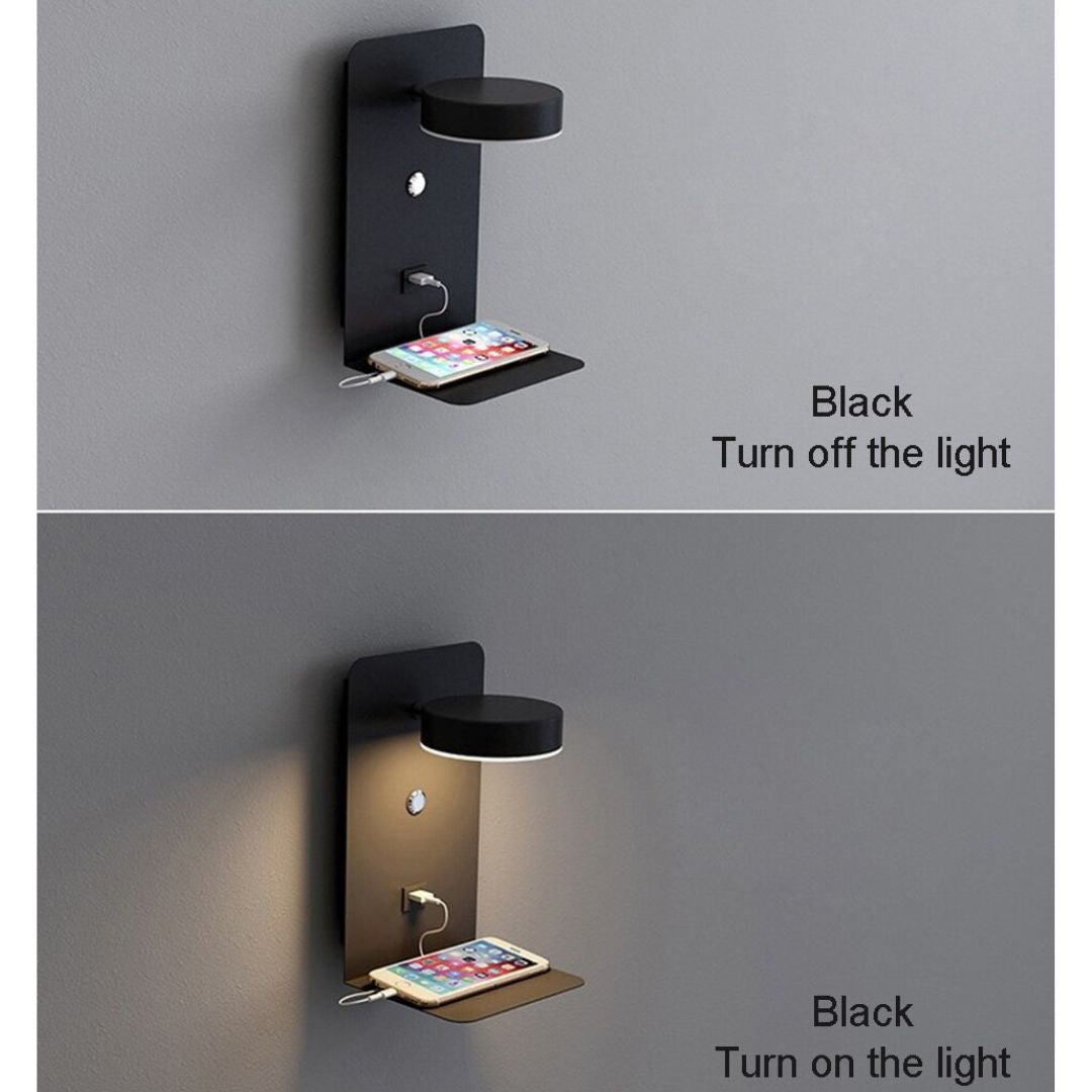 2 Lampe de Chevet Murale LED avec Port USB noire