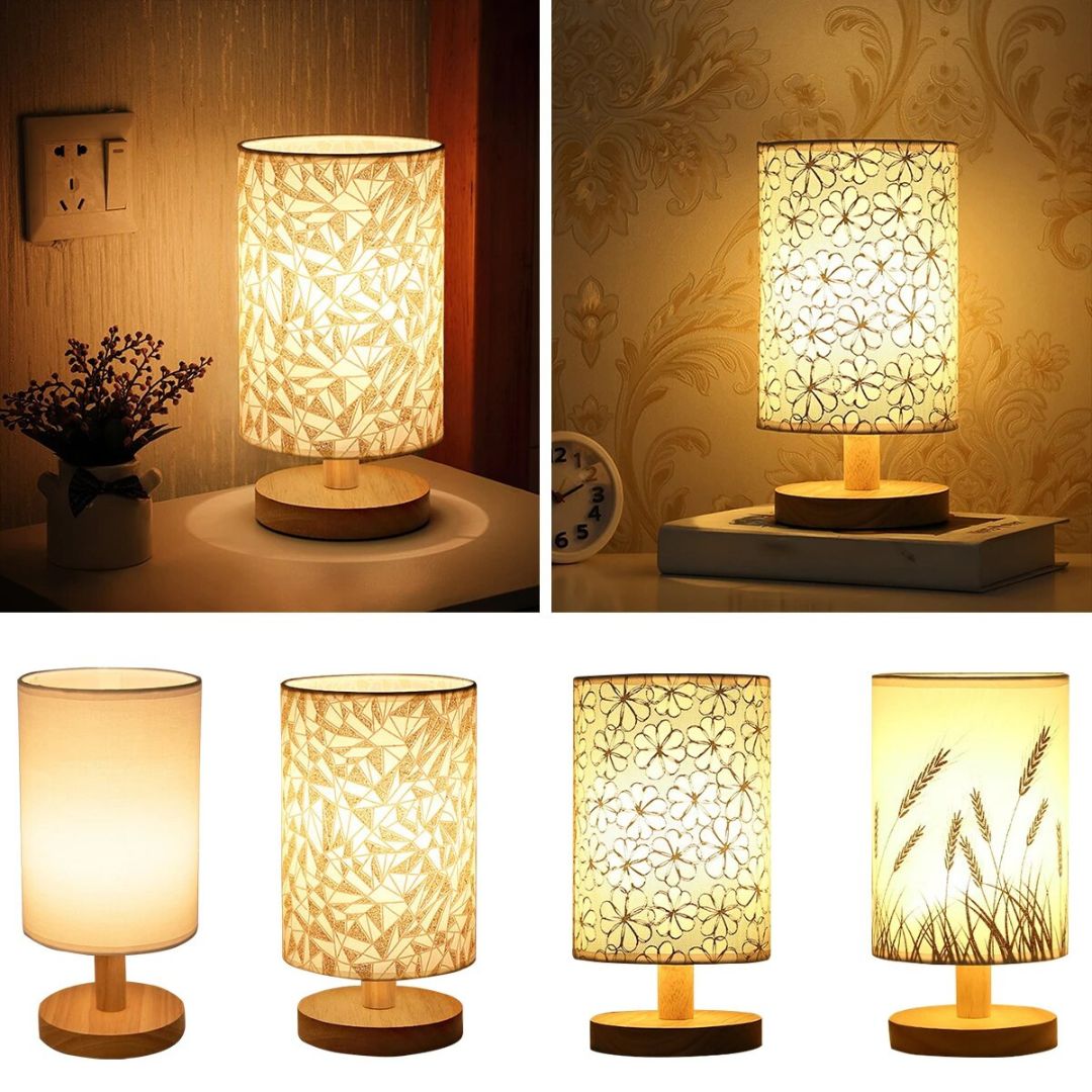 Lampe de Chevet Bois et Lin avec motif