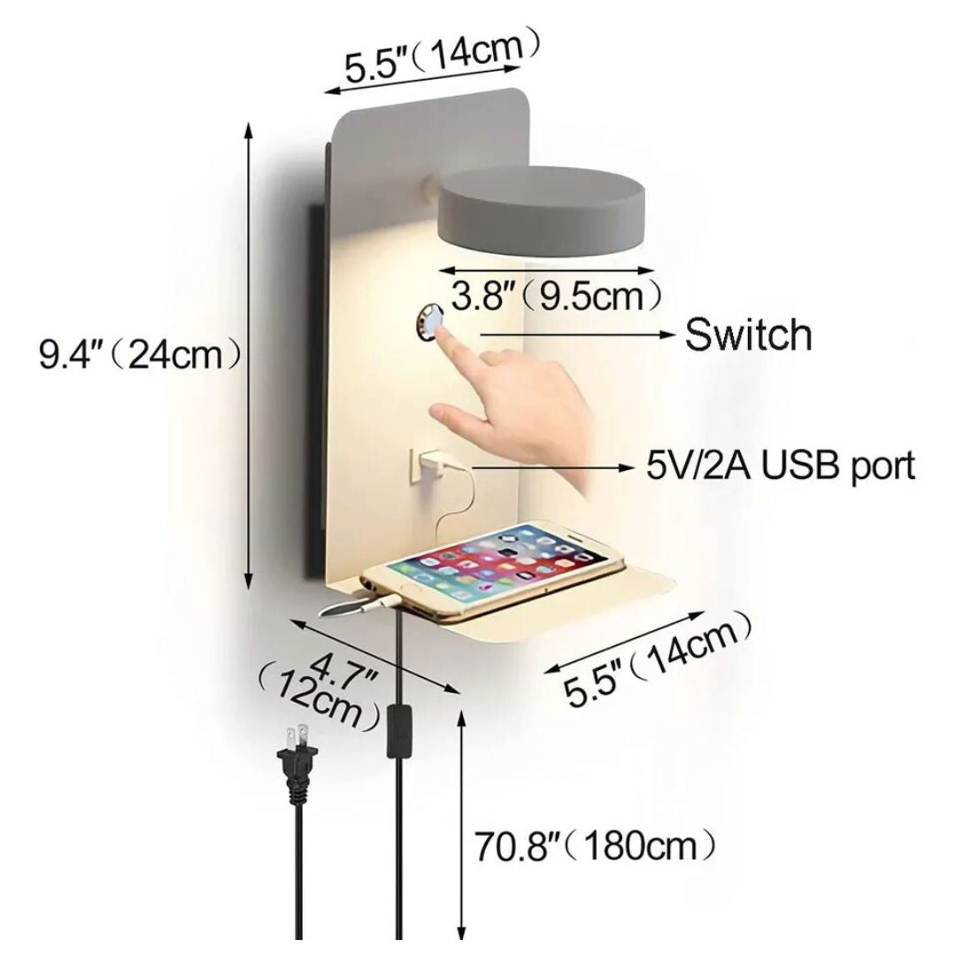 Lampe de Chevet Murale LED avec Port USB blanc