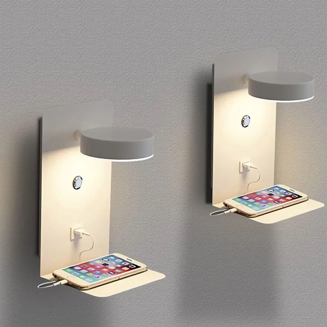 2 Lampe de Chevet Murale LED avec Port USB blanc