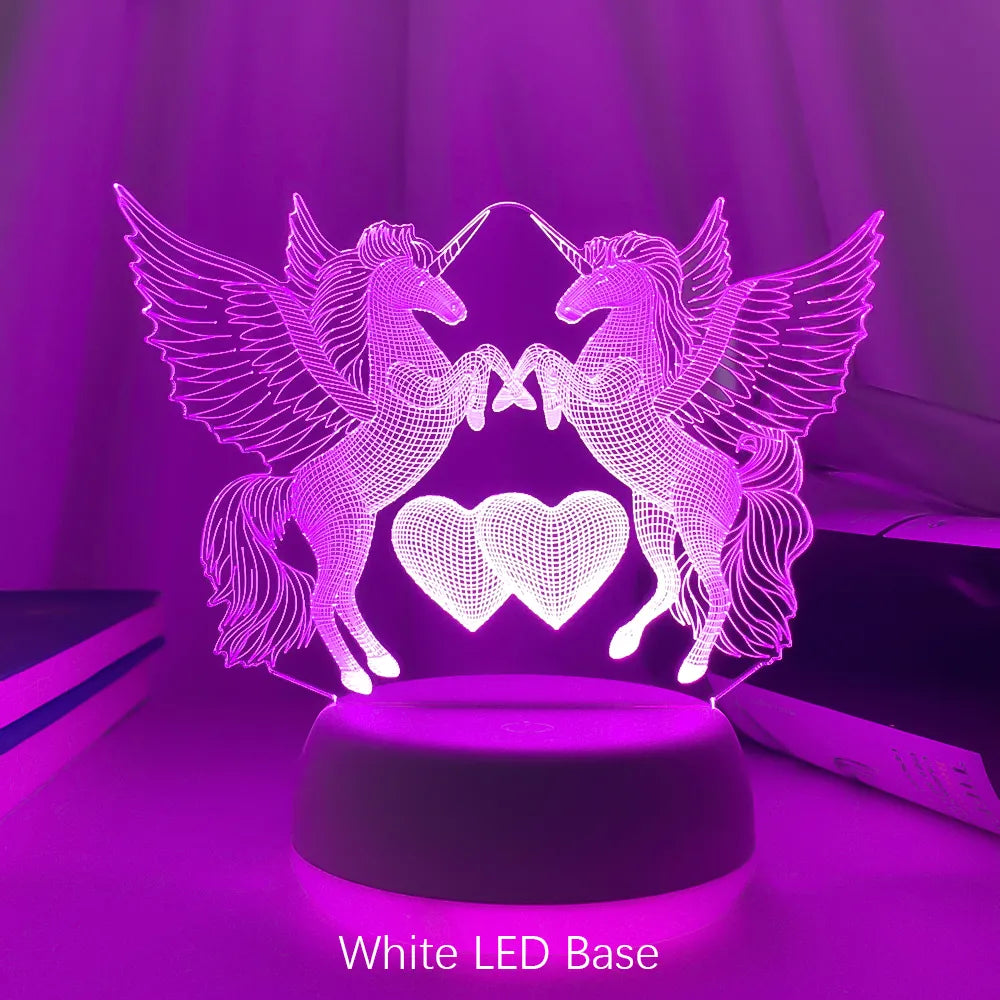 lampe de chevet Veilleuse LED Illusion 3D Chevaux et Cœurs