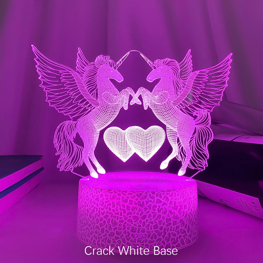 lampe de chevet Veilleuse LED Illusion 3D Chevaux et Cœurs