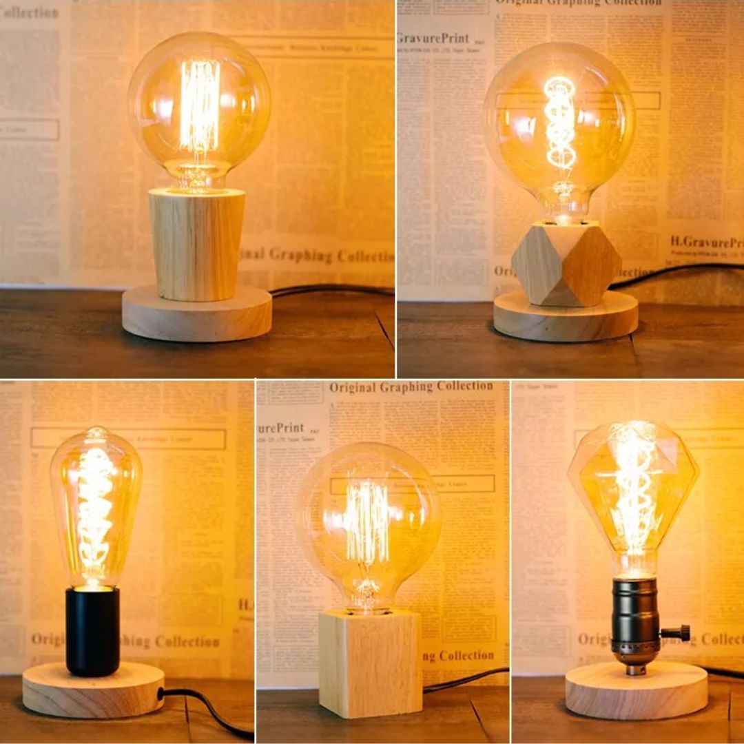 Lampe de Chevet en Bois Vintage
