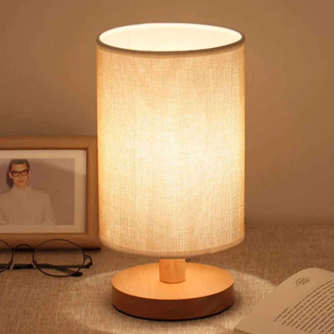 Lampe de Chevet Bois et Lin avec motif