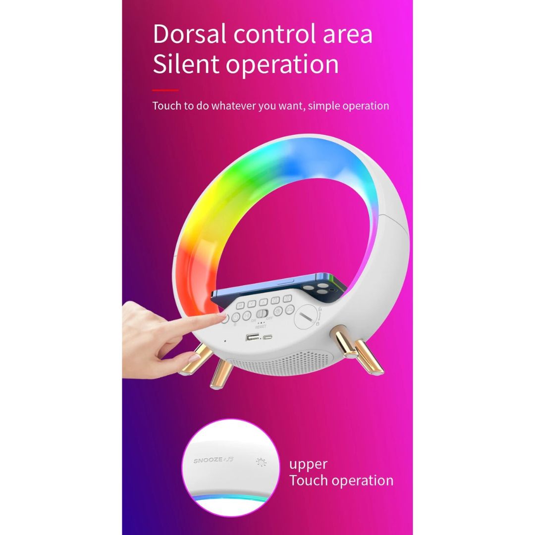 Lampe de Chevet ronde Réveil, Bluetooth, et Recharge Sans-Fil