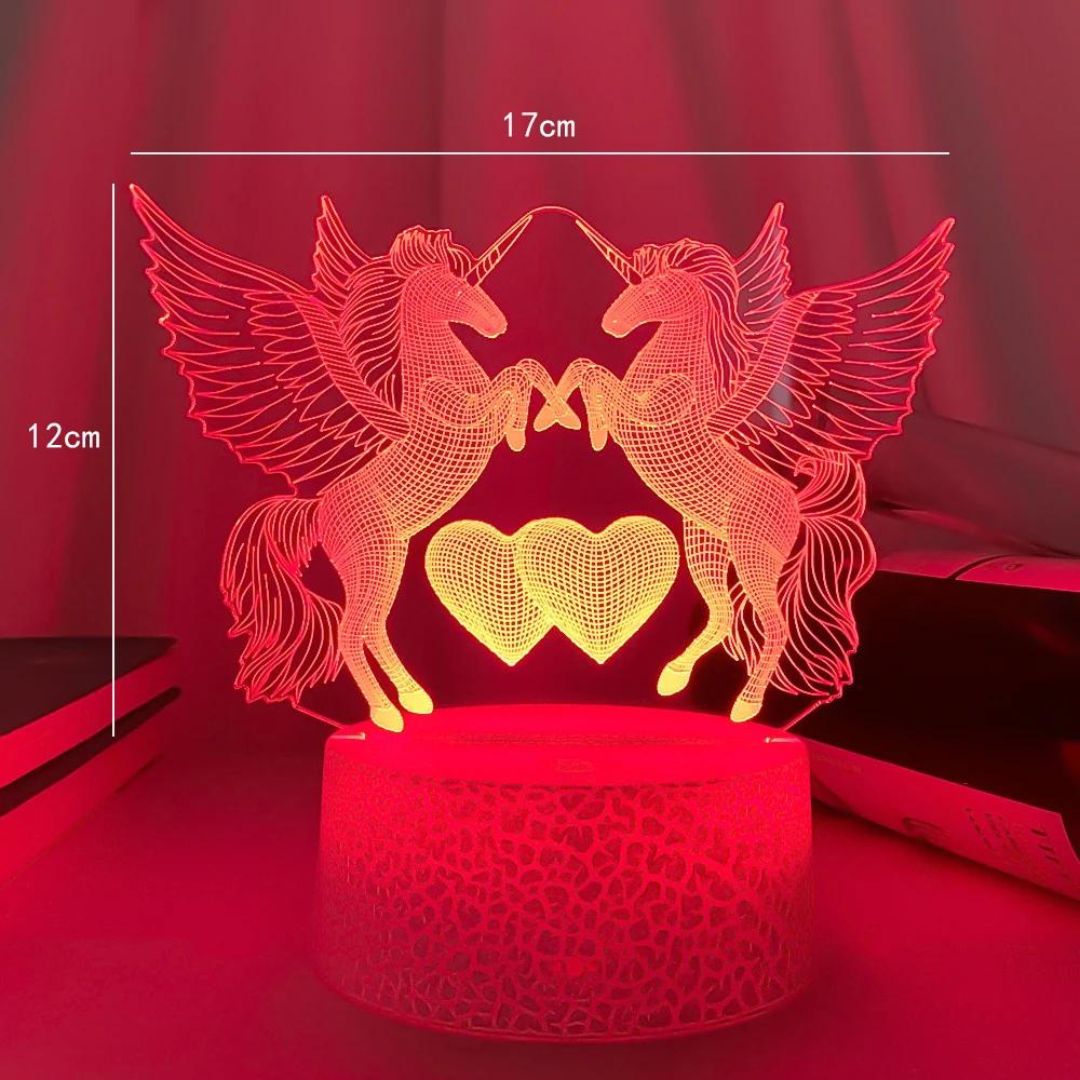 lampe de chevet Veilleuse LED Illusion 3D Chevaux et Cœurs