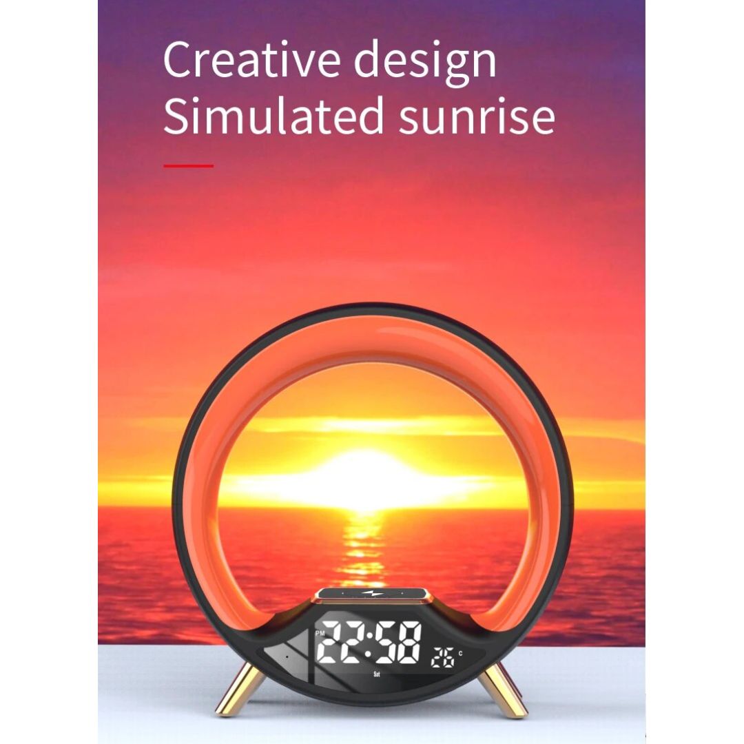 Lampe de Chevet ronde Réveil, Bluetooth, et Recharge Sans-Fil