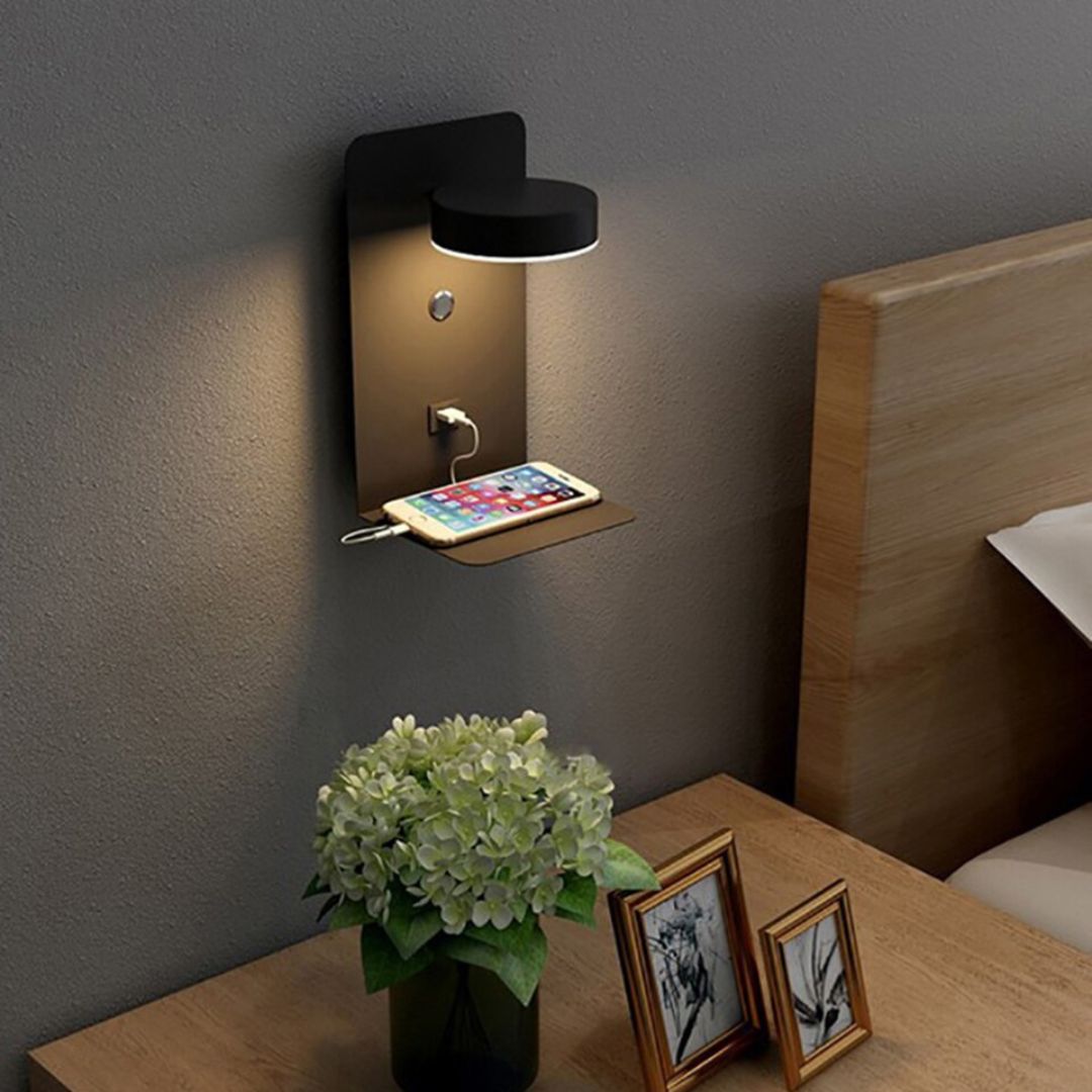 Lampe de Chevet Murale LED avec Port USB noire