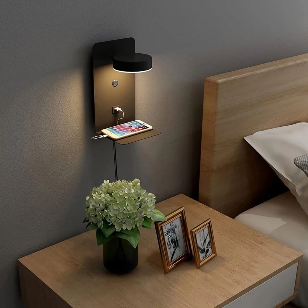 2 Lampe de Chevet Murale LED avec Port USB noire – Lumière Douillette