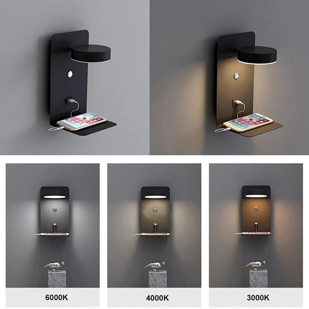 Lampe de Chevet Murale LED avec Port USB noire